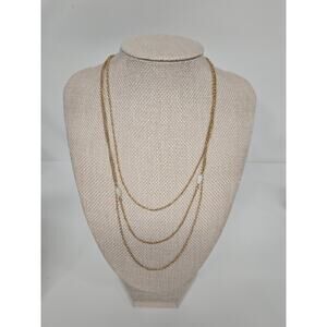Vtg Avon Multi Chain Layered Necklace Elongated Beads Dainty Minimal Gold Toned